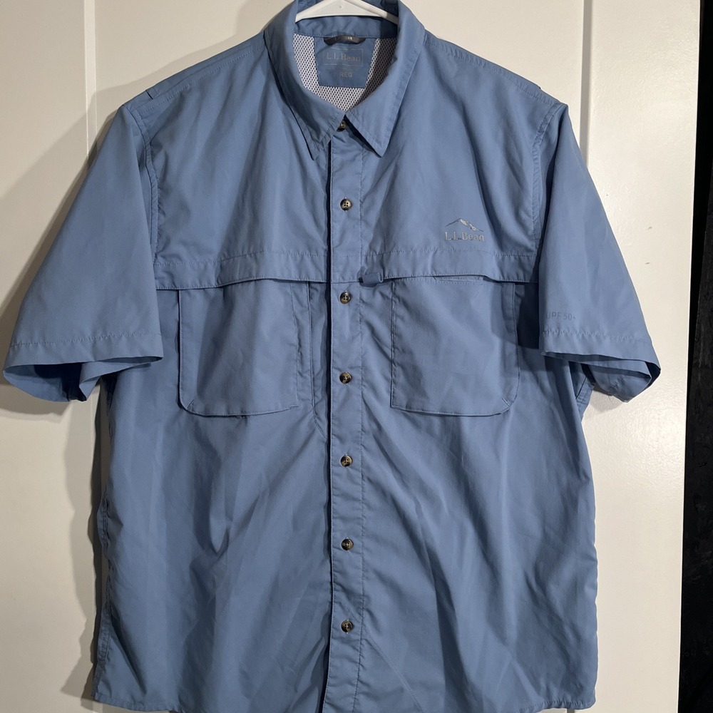 L.L.Bean Tropicwear Men's Vented Fishing Shirt Blue Button Up Size Large UPF 50+